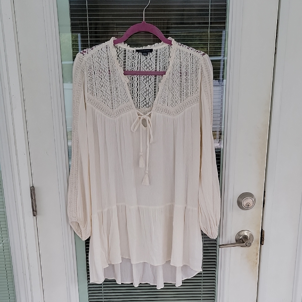 American Eagle Boho Oversized Gauzy Cream Top Sz M